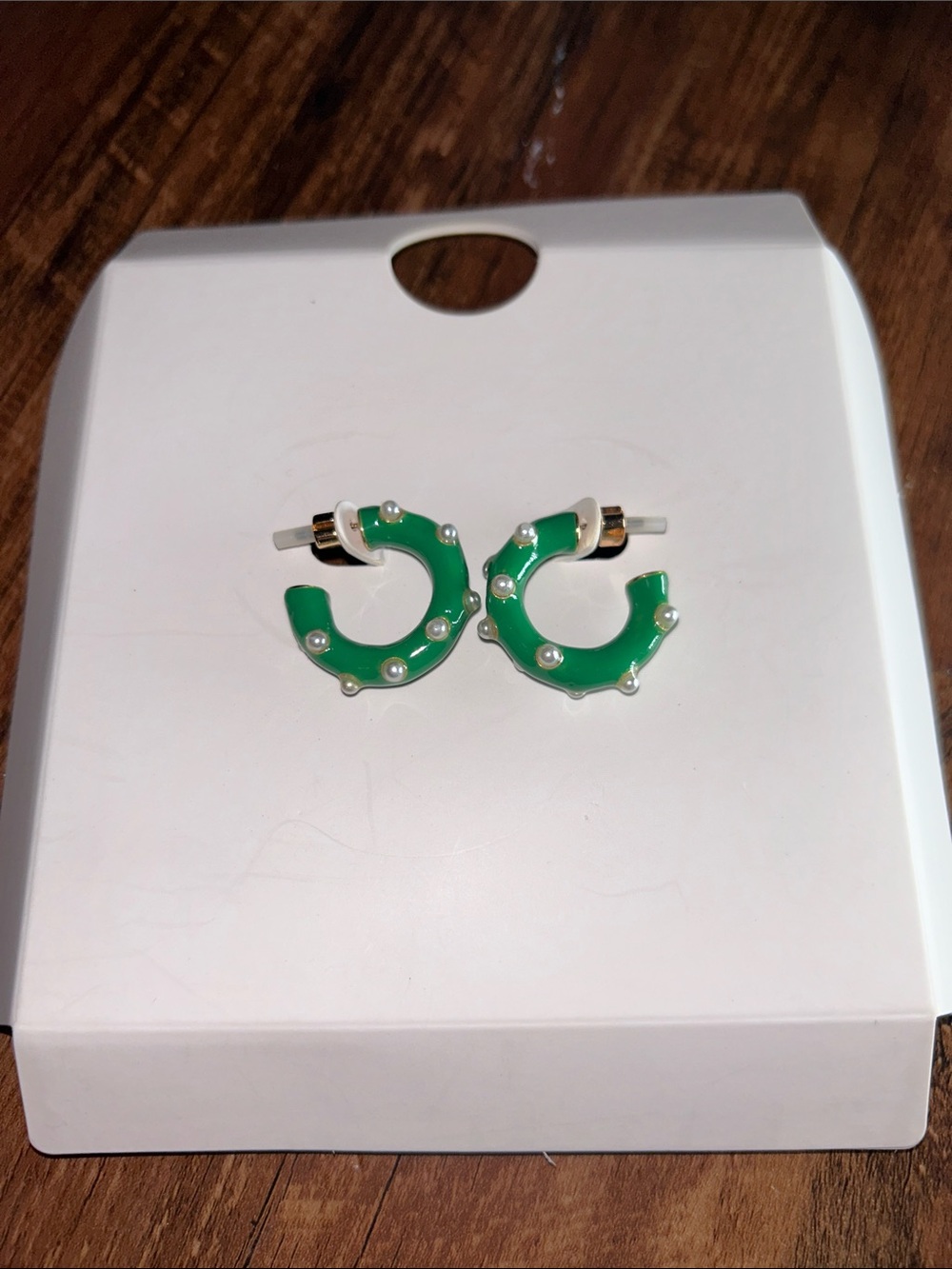 Green Pearl Accent Hoop Earrings - Women Jewelry